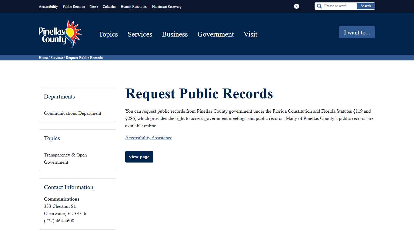 Request Public Records - Pinellas County