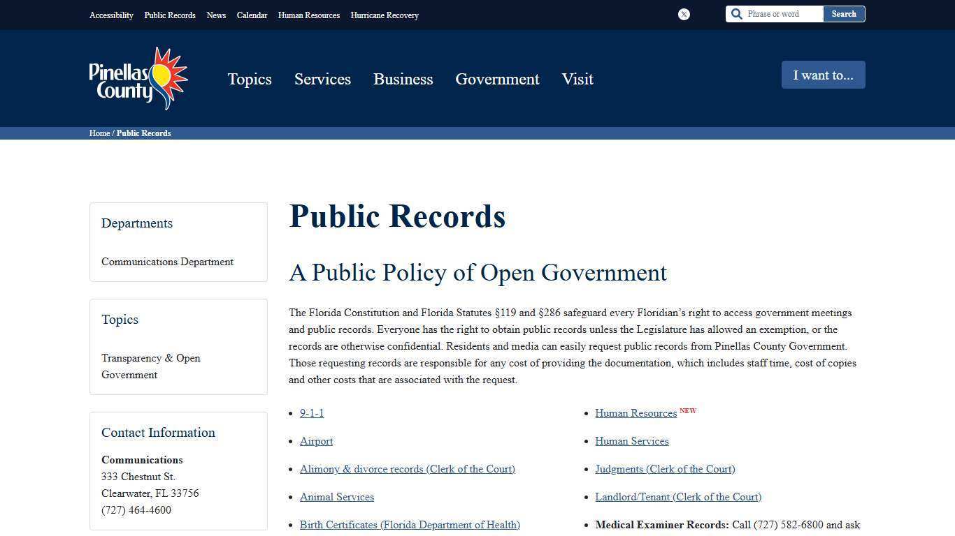 Public Records - Pinellas County
