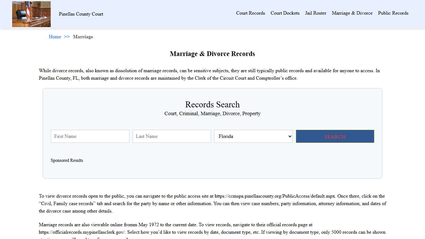 Marriage & Divorce Records | Pinellas County Court